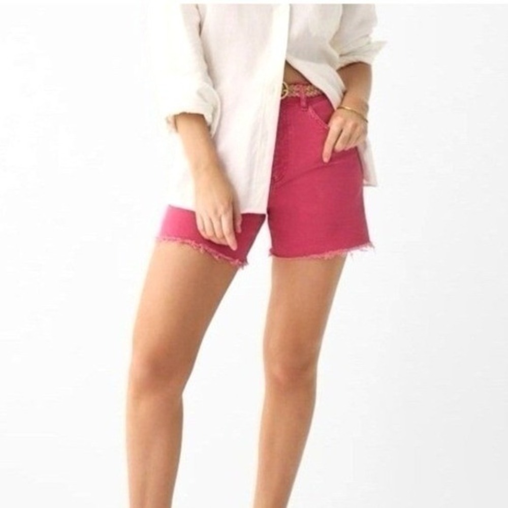 NWT Faherty Sunwashed Denim Shorts Pink Raw Hem‎ Stretch Womens 25